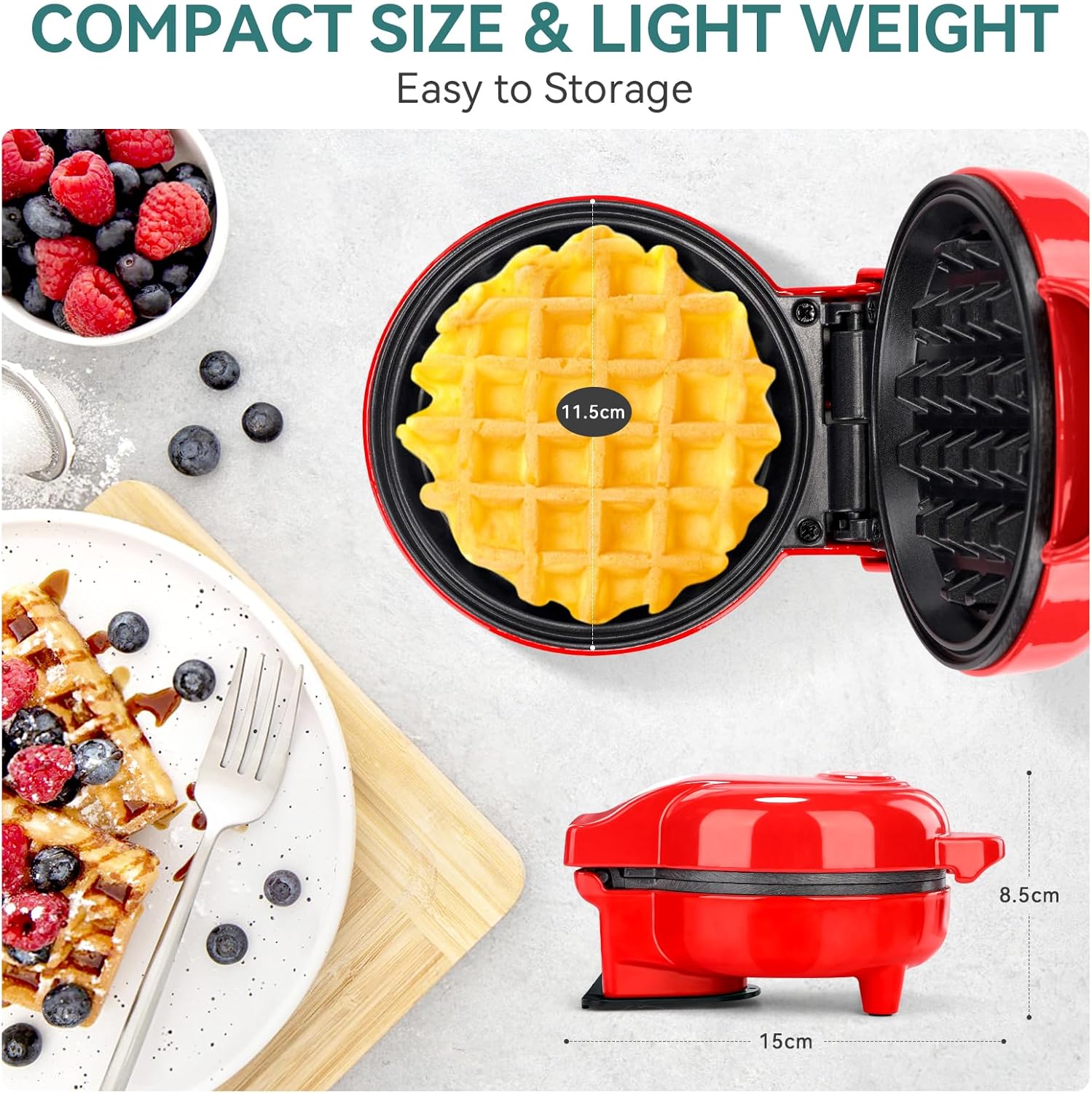 SNAILAR – Mini gaufrier rouge compact, 550W, design mignon