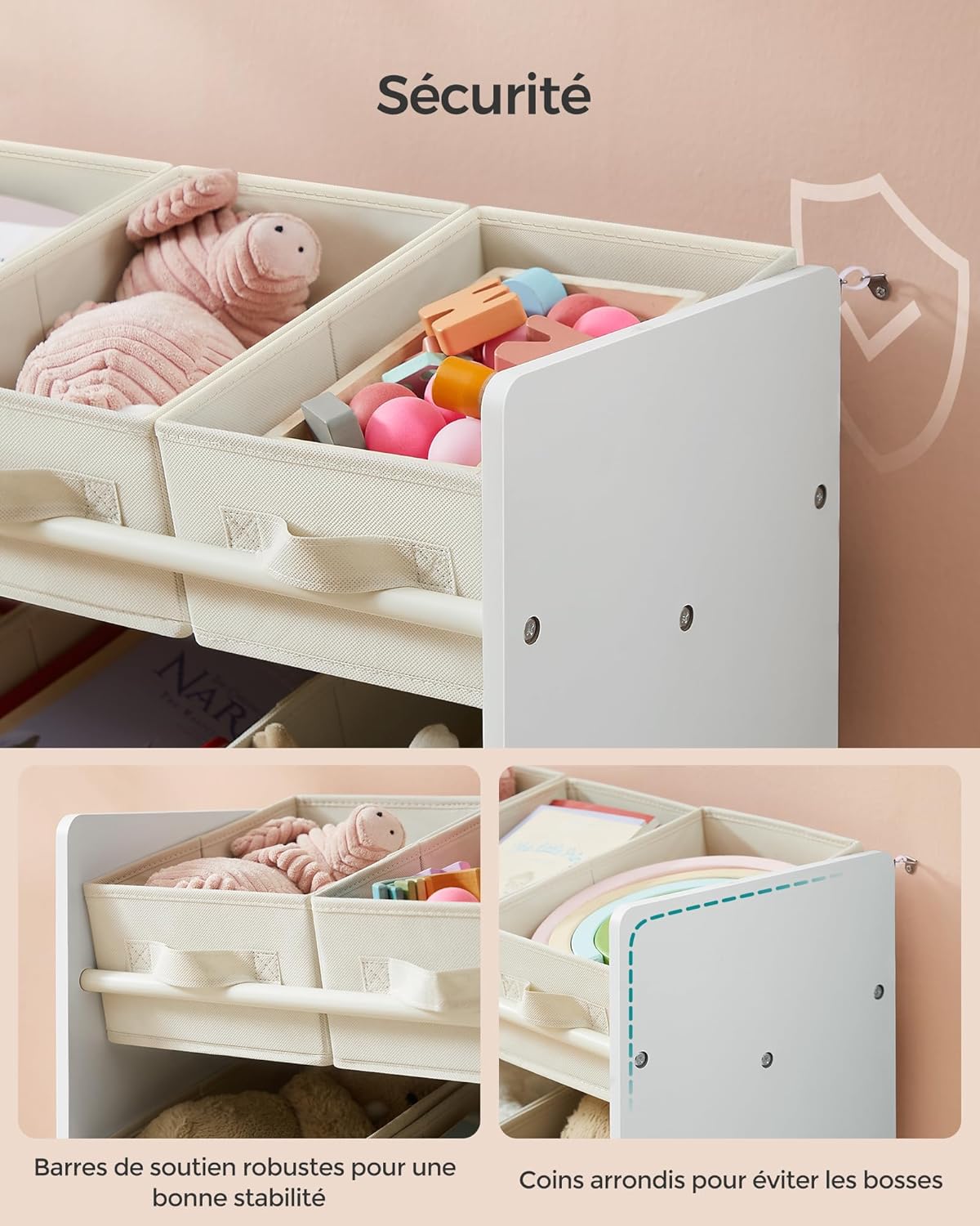 SONGMICS - étagère enfants, 9 bacs tissu, spacieuse, 29,5x62,5x60cm, GKR033W10