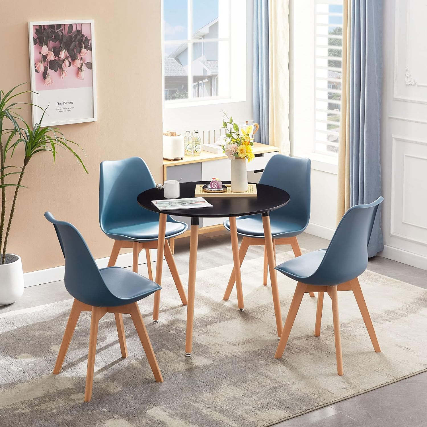EGGREE - chaises scandinaves 8x - pieds hêtre - rembourrées Morandi bleu foncé