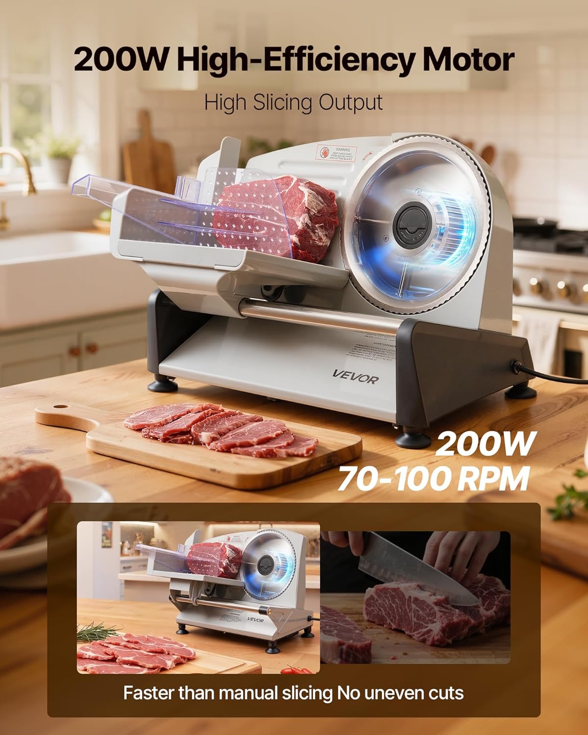 VEVOR - Trancheuse 200W - lame 190mm, épaisseur 0-15mm, 70-100tr/min