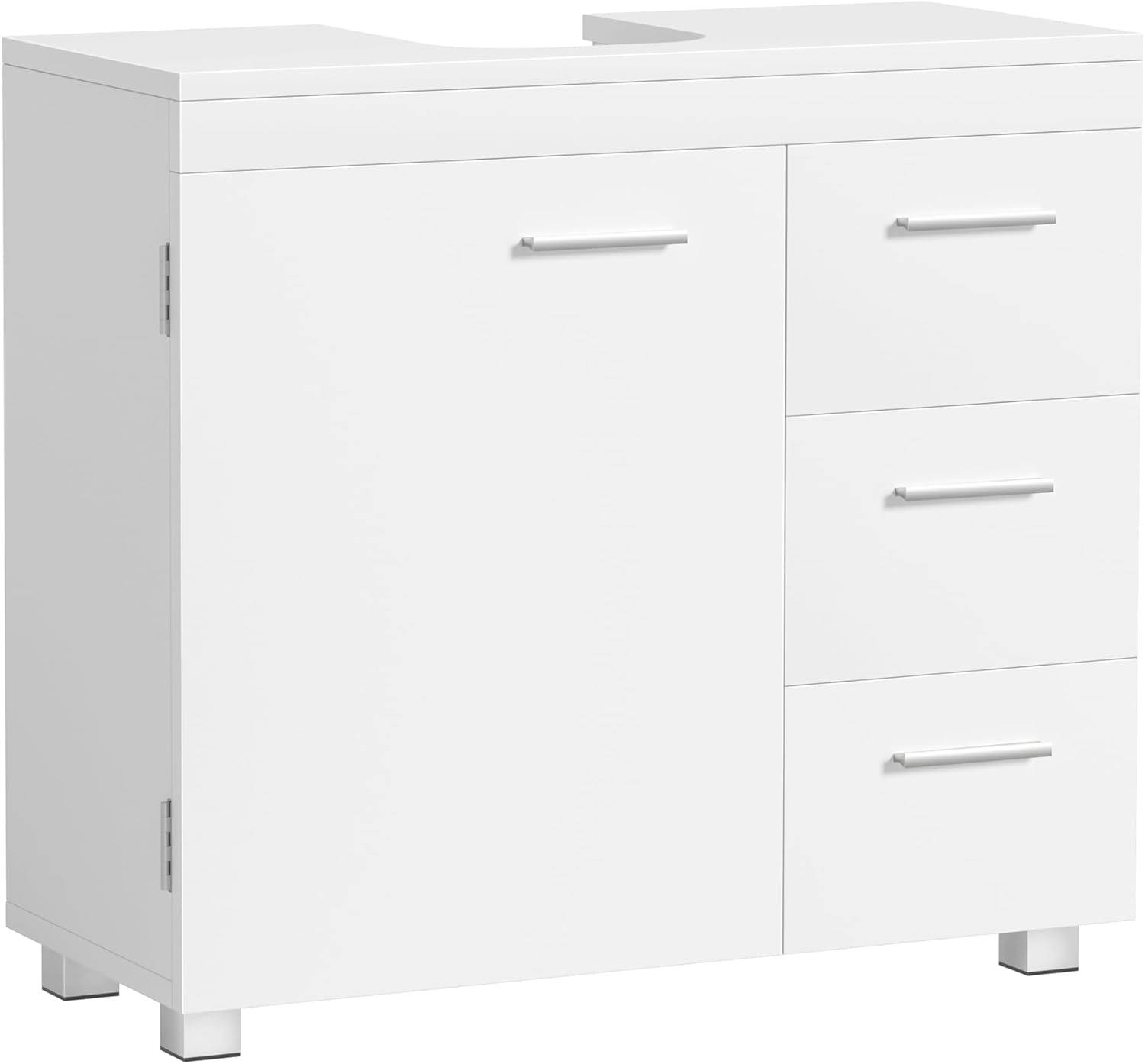 VASAGLE - meuble sous lavabo 70x30x64 cm, 3 tiroirs, blanc, BBK504W01