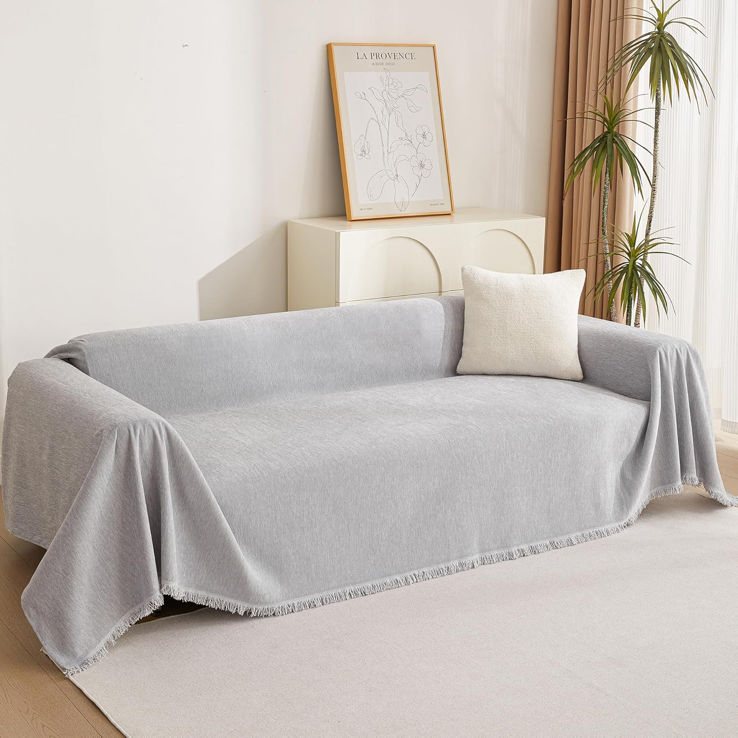 MYSKY HOME - housse canapé - 230x300 cm - anti-rayures, animaux, gris clair