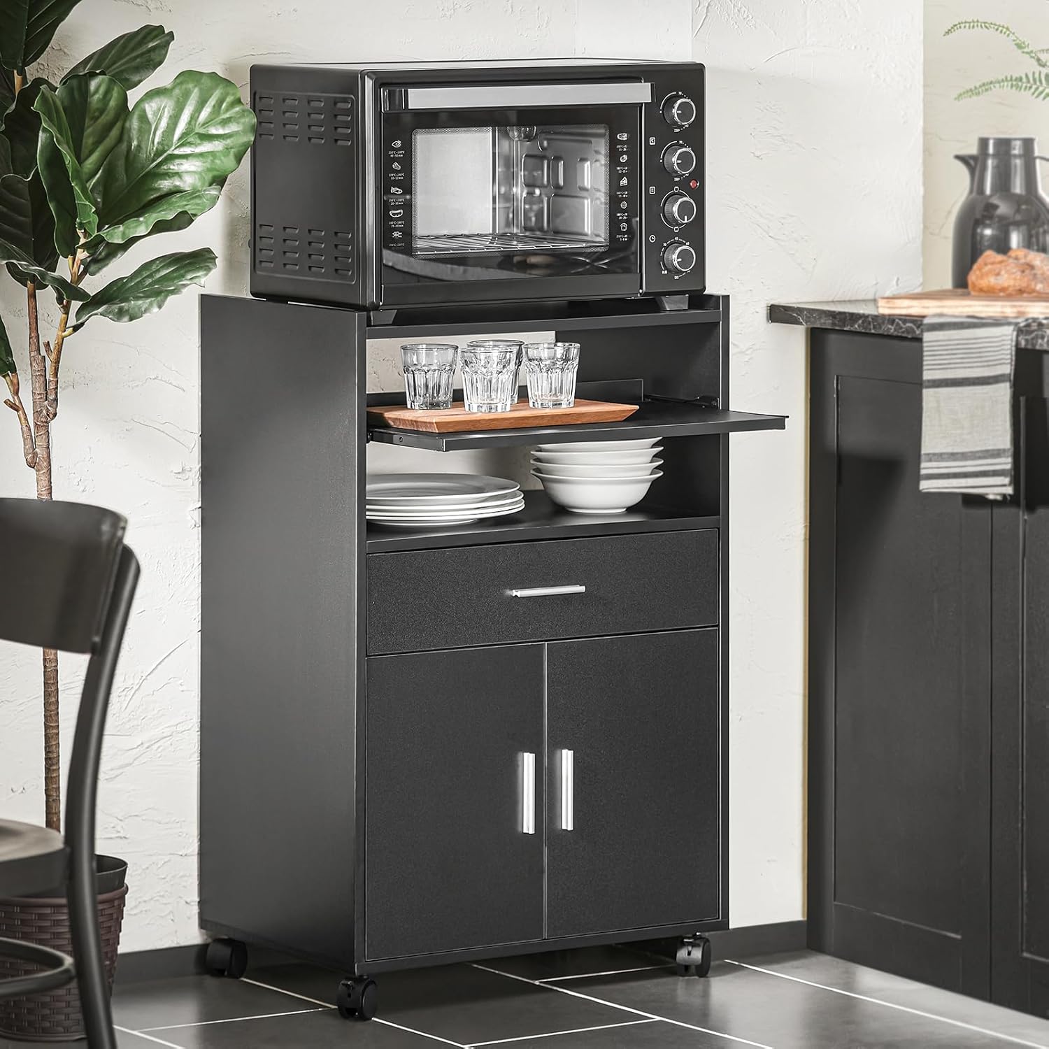 SoBuy - Chariot cuisine extensible, 92x59x40 cm, rangement, FSB09-SCH