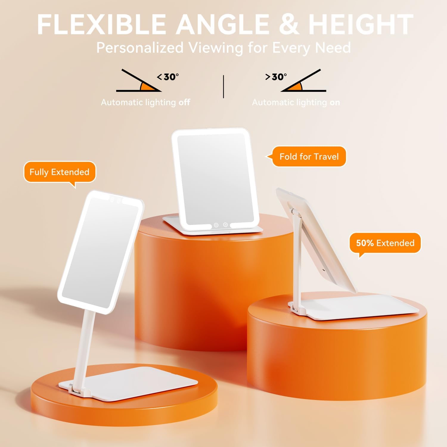 Auxmir - Miroir maquillage LED USB, écran tactile, 3 lumières, compact