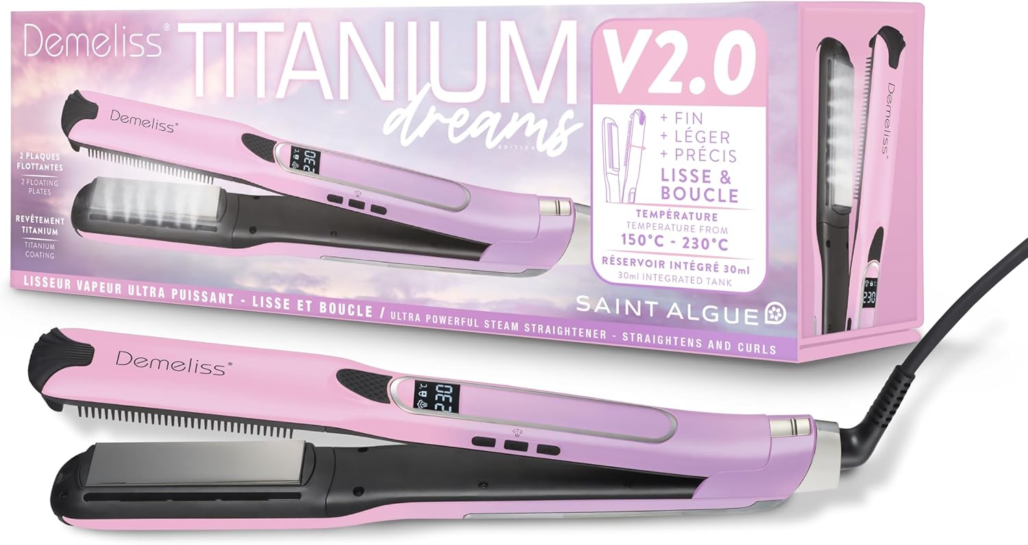 Demeliss - Titanium V2.0 - plaques fines flottantes - vapeur puissante - lisseur/boucleur