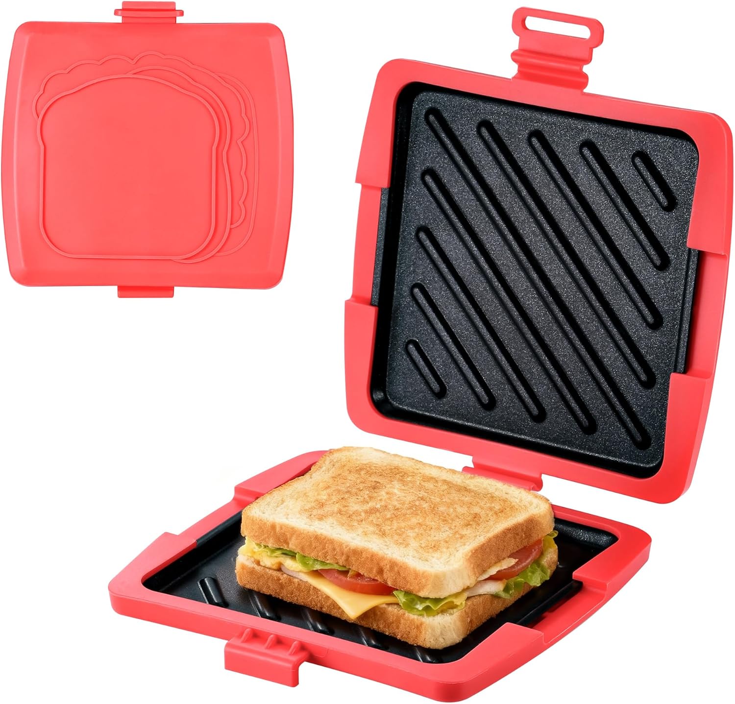 Appareil à croque-monsieur - 16x16 cm - plaques amovibles aluminium, coque silicone, usage micro-ondes