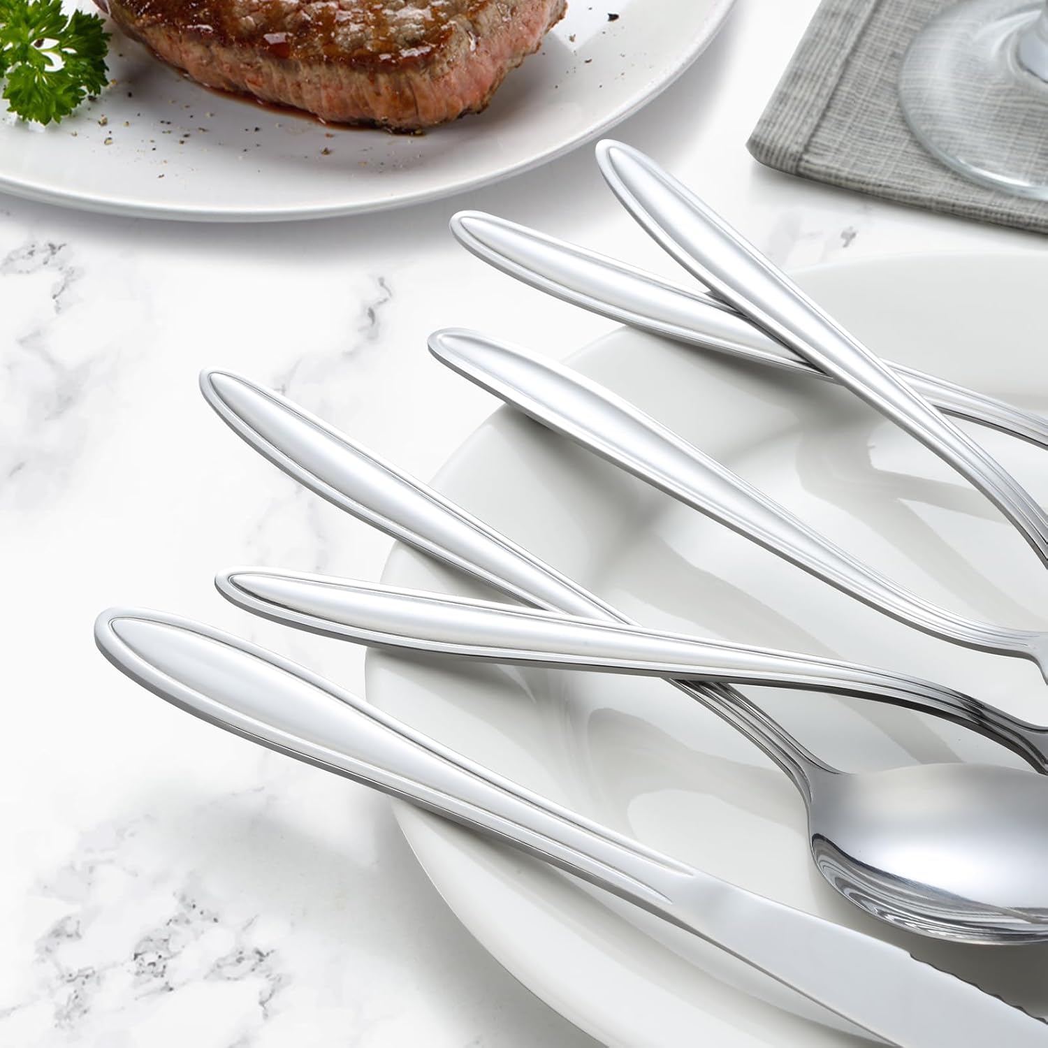 Hunnycook - Set de couverts 30 pièces - inox, couteaux steak, lavable