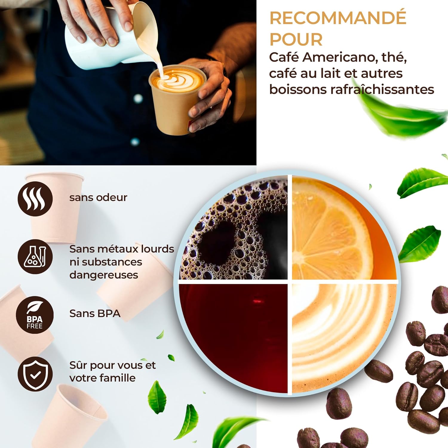 Gobelets jetables en carton - kraft - 210ml - résistants, étanches