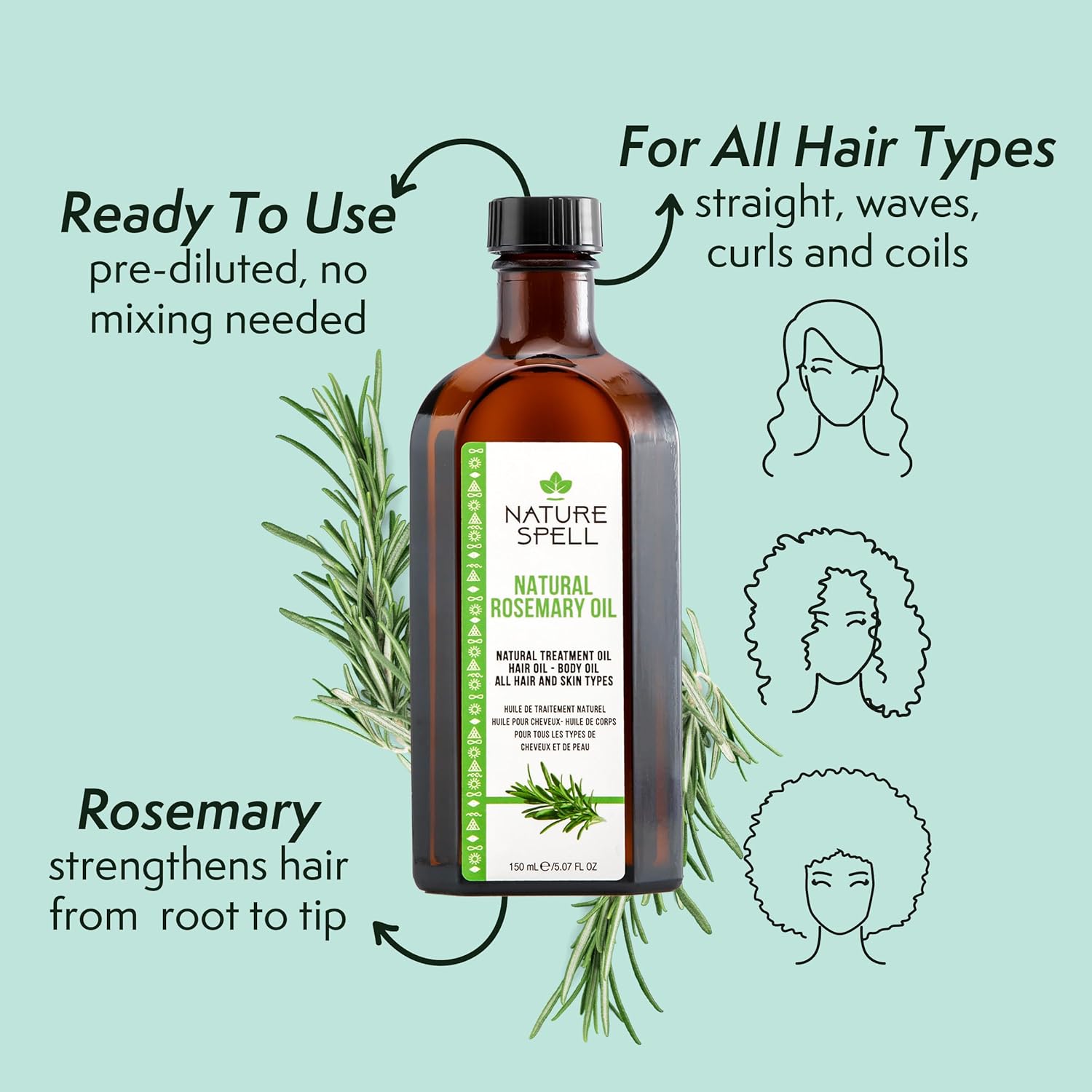 Nature Spell - Trio Croissance Cheveux - Shampooing, Après-shampooing, Huile - Hydratant, Nourrissant, Vegan, Sans sulfa