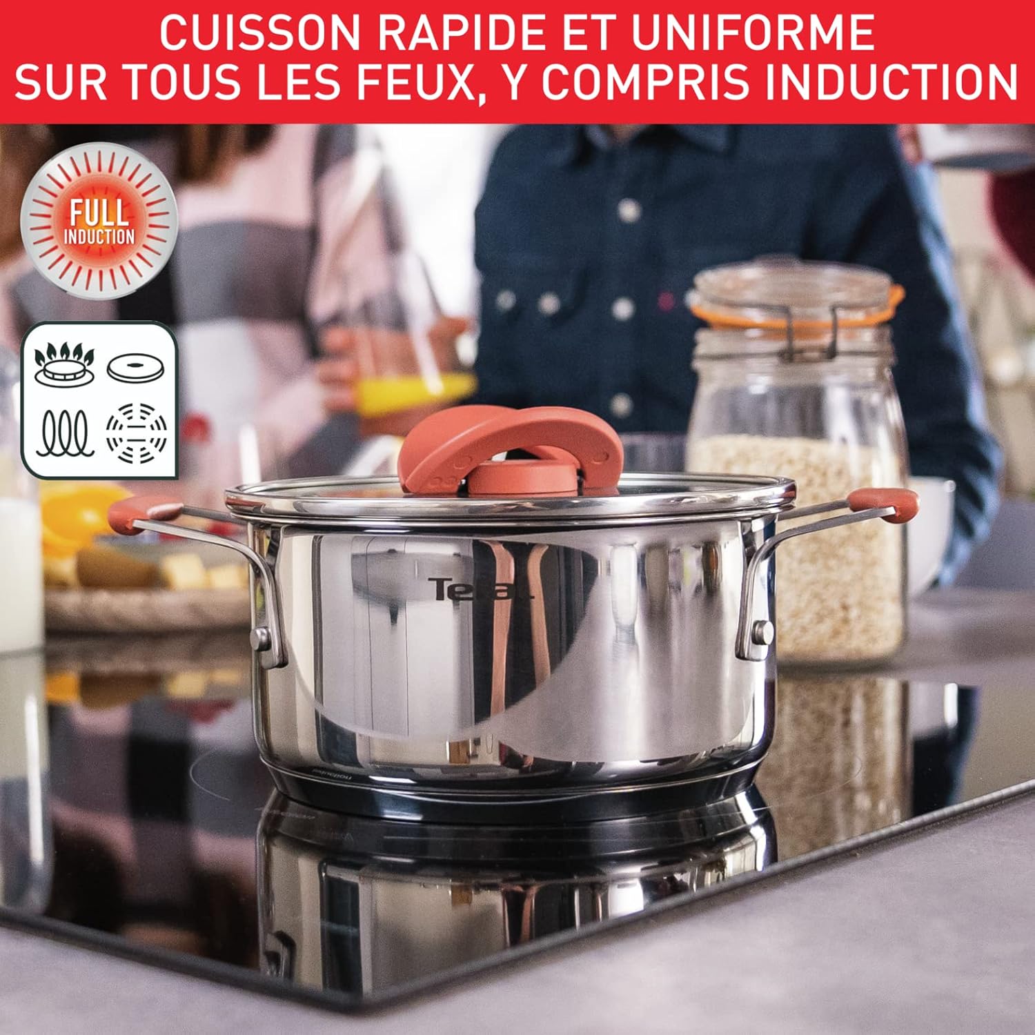 Tefal - OPTI'Space - batterie 6 pcs inox/antiadhésif, induction, G720S604