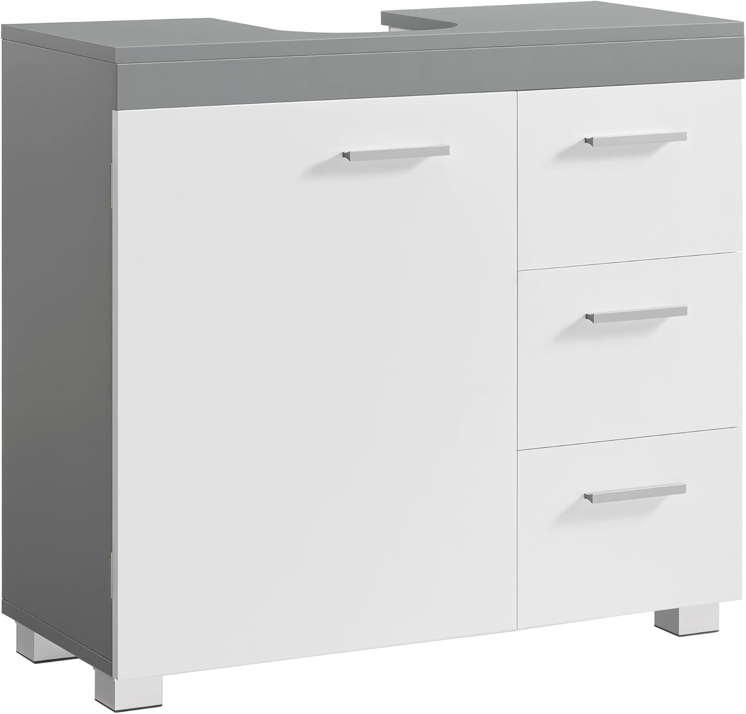VASAGLE - meuble sous lavabo BBK504W02 - 30x70x64 cm - 3 tiroirs, 2 cases, blanc et gris