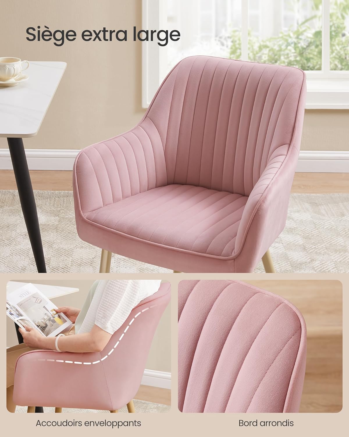 SONGMICS - fauteuil velours, accoudoirs, 120kg, métal, 2pcs, LDC087R12