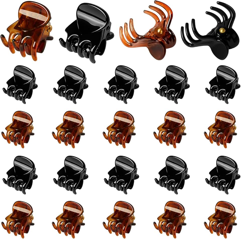 Petites pinces à cheveux - lot de 24 - antidérapantes, étui inclus, noir et marron