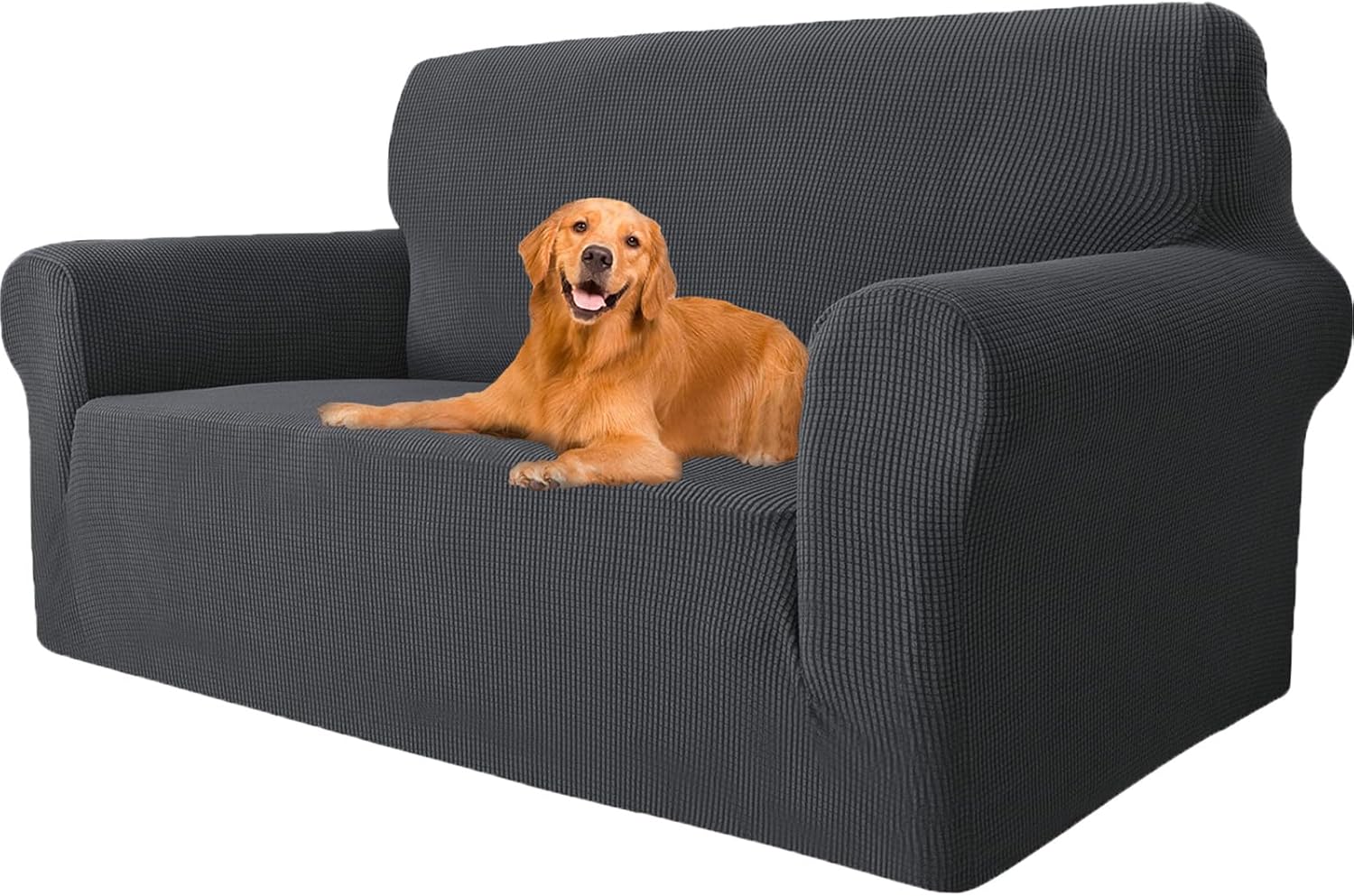 Housse canapé 2 places - extensible, lavable, gris foncé, anti-taches