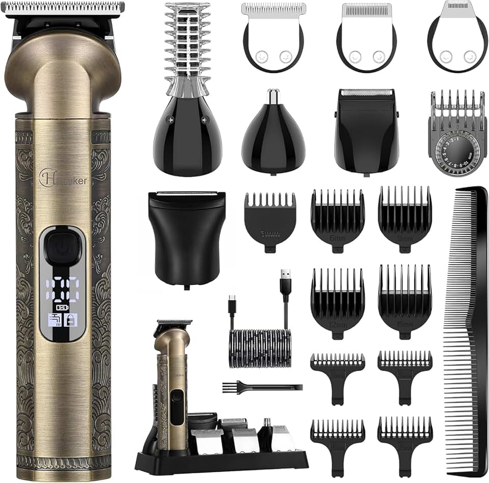 Hatteker - tondeuse barbe et cheveux 8 en 1 - lame en T, rasoir électrique, accessoires précision