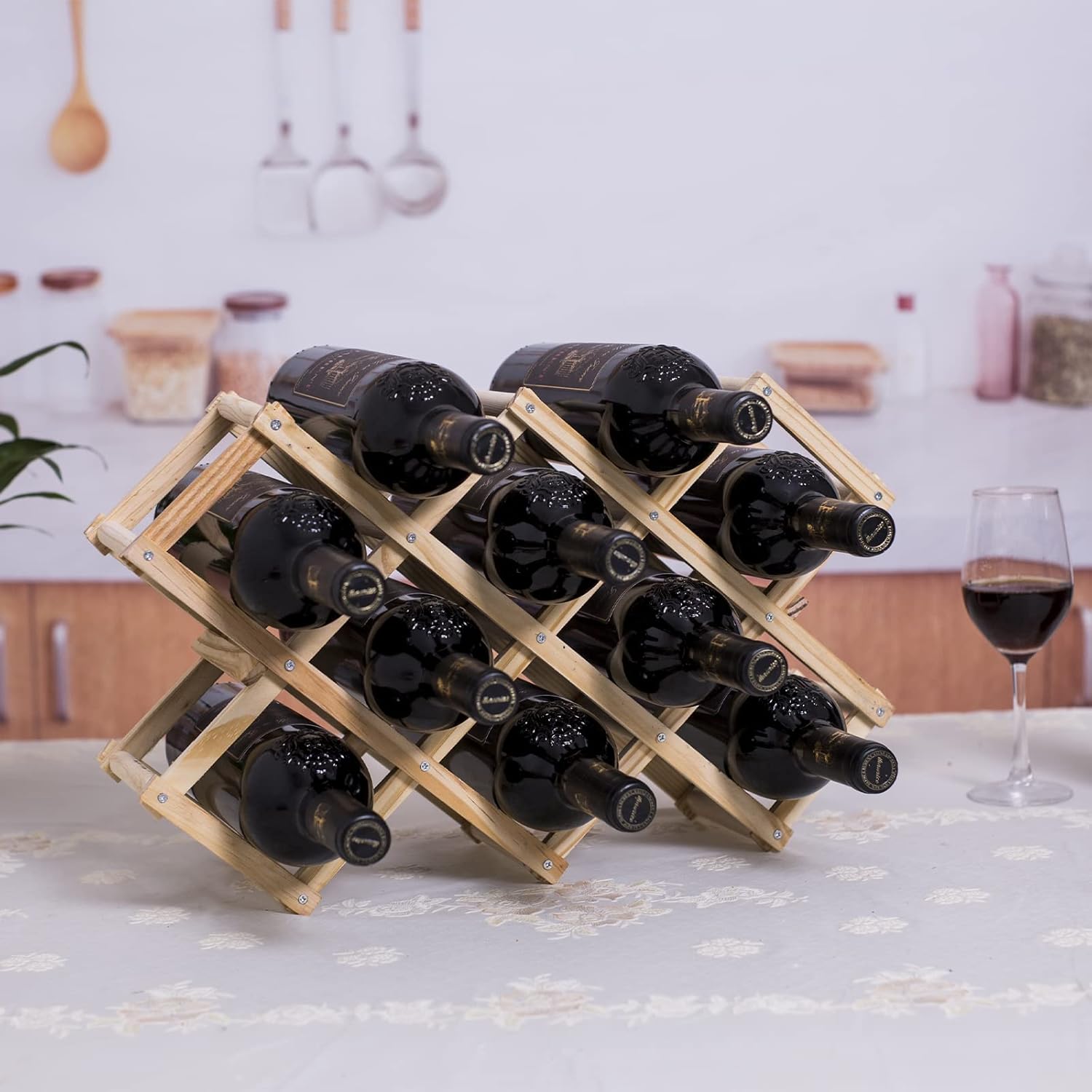 Newaner - Casier à vin Log - 45x12.5x31cm - Bois, 10 bouteilles, 3 niveaux