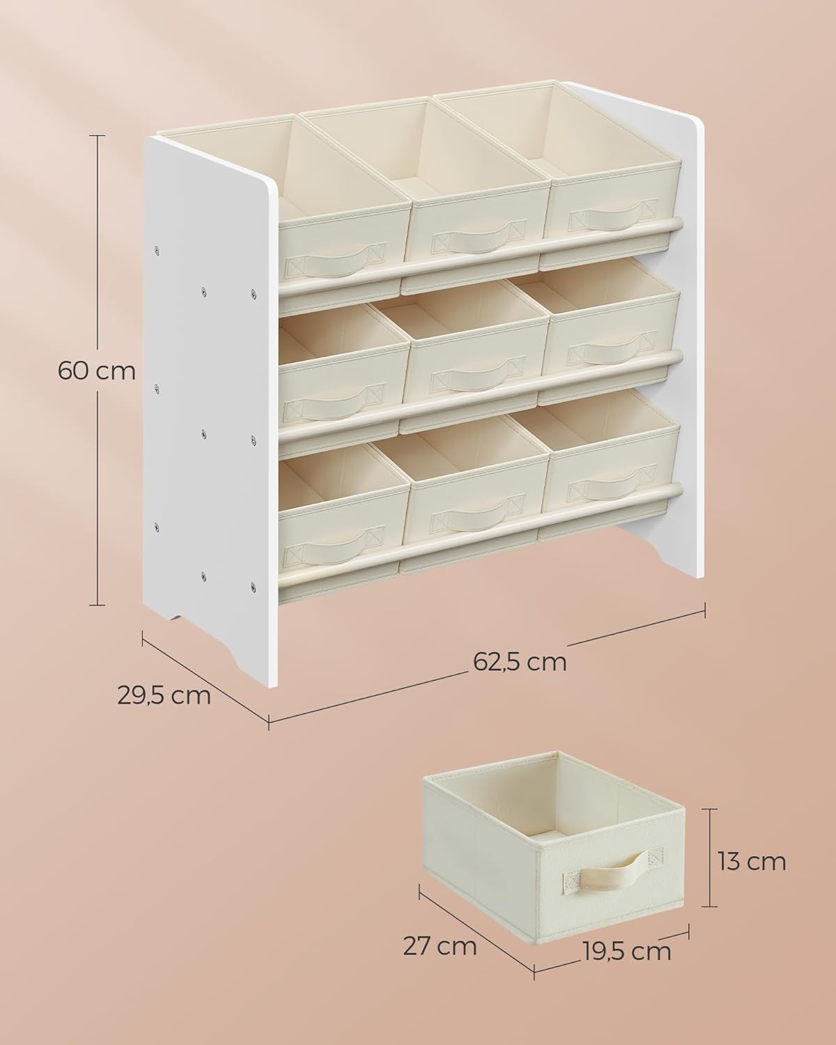 SONGMICS - étagère enfants, 9 bacs tissu, spacieuse, 29,5x62,5x60cm, GKR033W10