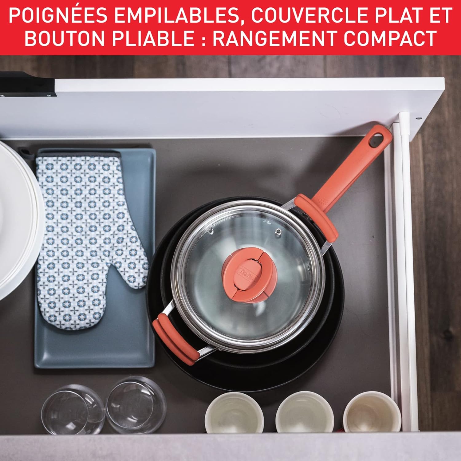 Tefal - OPTI'Space - batterie 6 pcs inox/antiadhésif, induction, G720S604