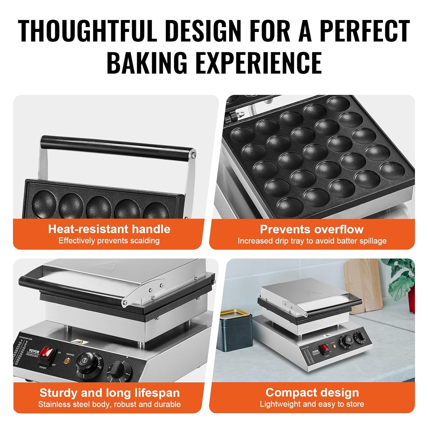 VEVOR - Appareil à Pancake, 25pcs, 43mm - inox, 1700W, temps/température réglables
