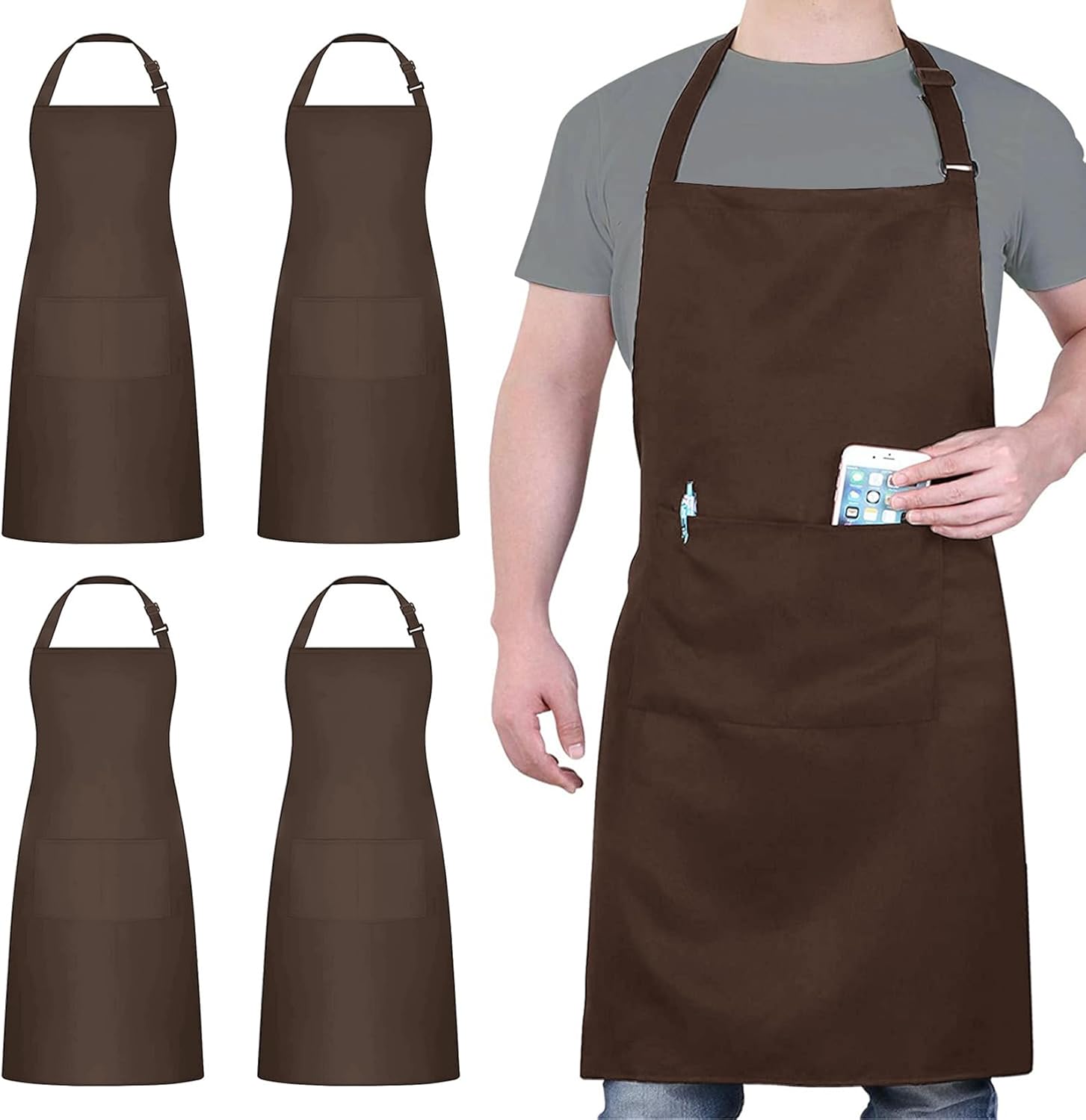 atopo - Tablier chef pack 4 - réglable, étanche, 2 poches, unisexe