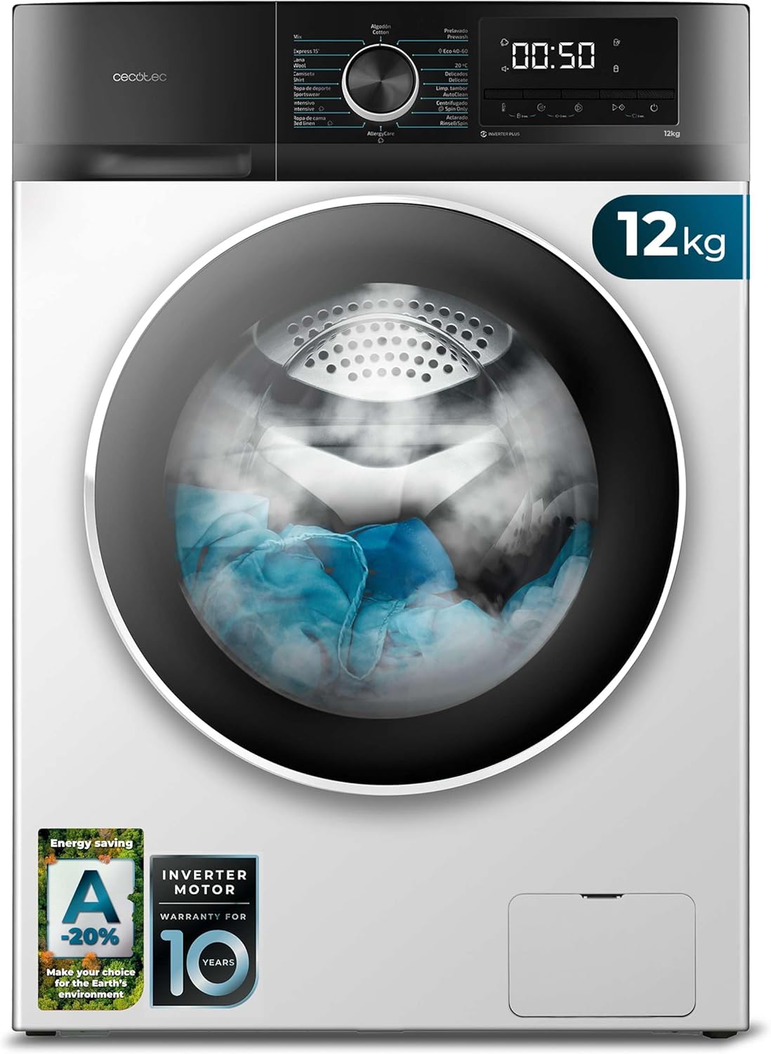 Cecotec - Bolero DressCode 12500 - 12kg - Inverter, vapeur, 16 programmes