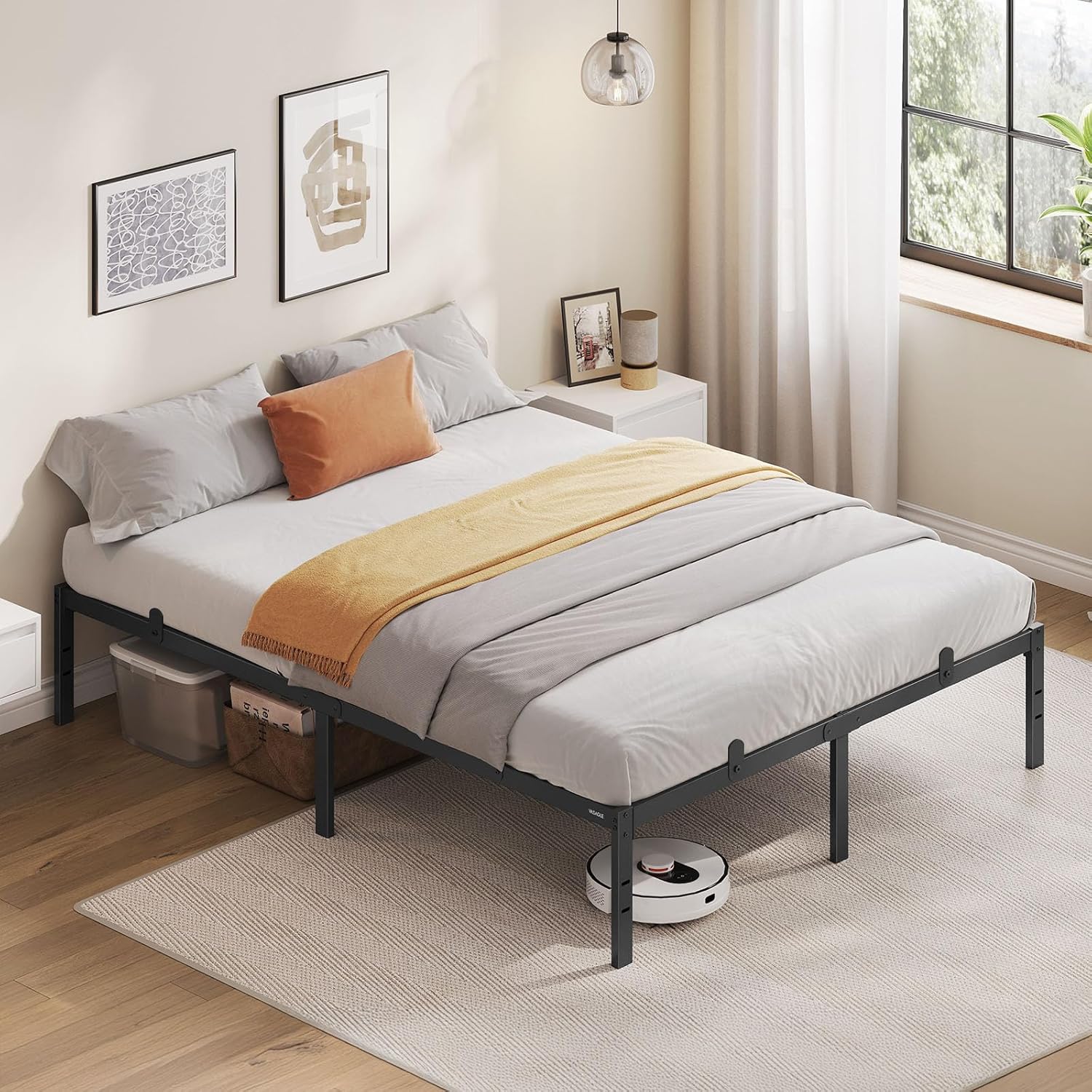 VASAGLE - cadre de lit moderne 140x200 cm, métal, rangement sous le lit, RMB134B01