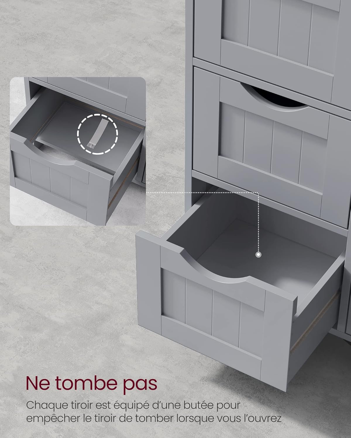 VASAGLE - armoire salle de bain, 4 tiroirs, 30x30x82 cm, gris moderne, LHC040P36