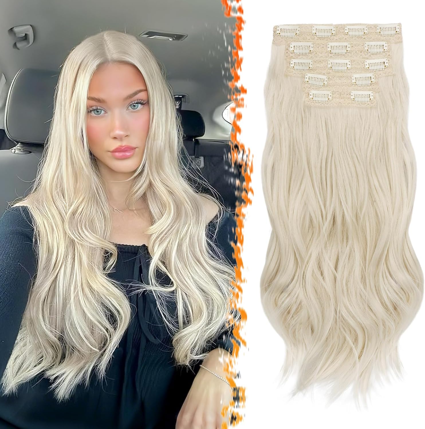 BARSDAR - extension à clips ondulée 50cm, synthétique, blond platine