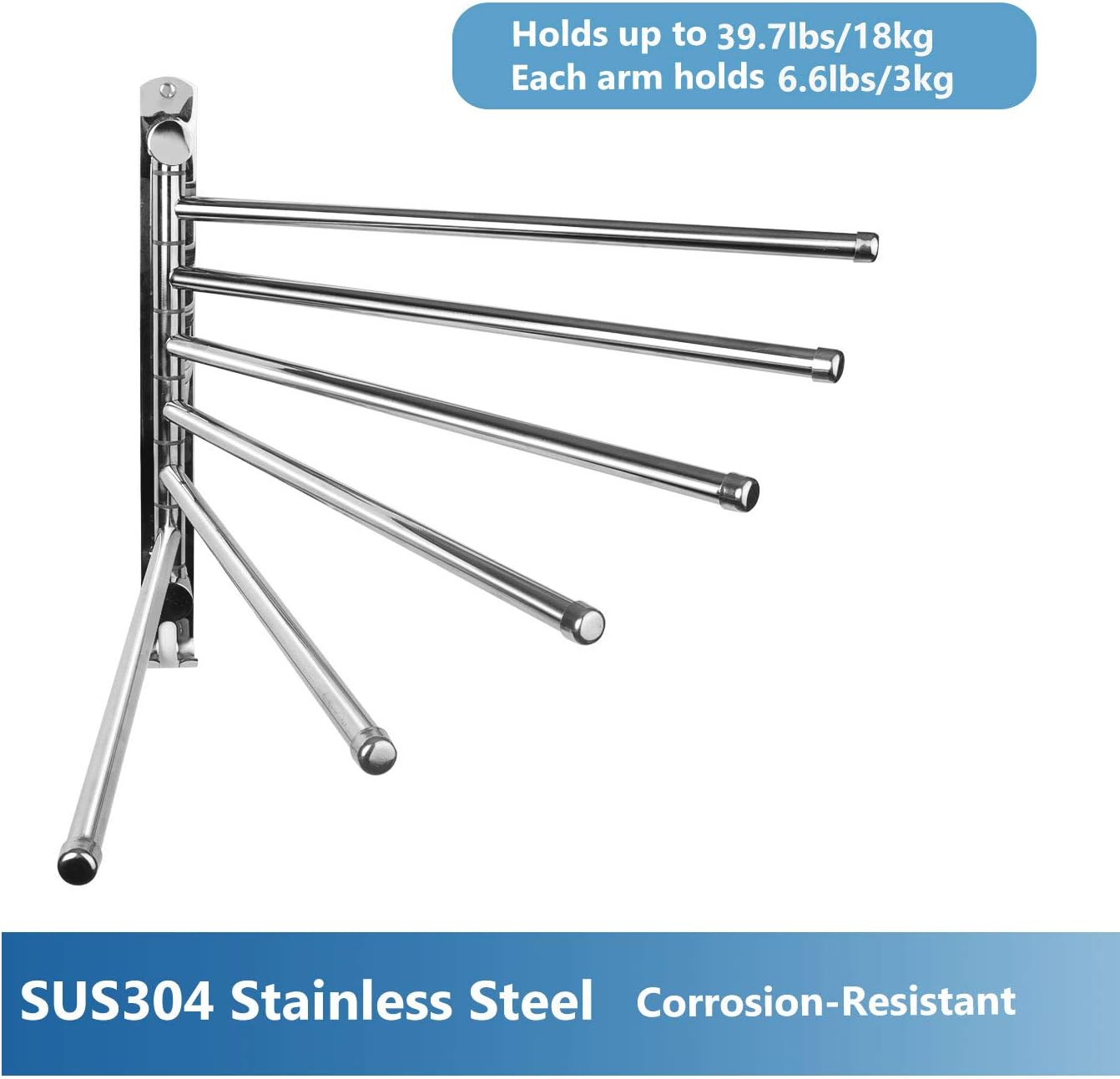 JSVER - porte-serviettes rotatif 6 barres inox 180° -  SUS304, mural