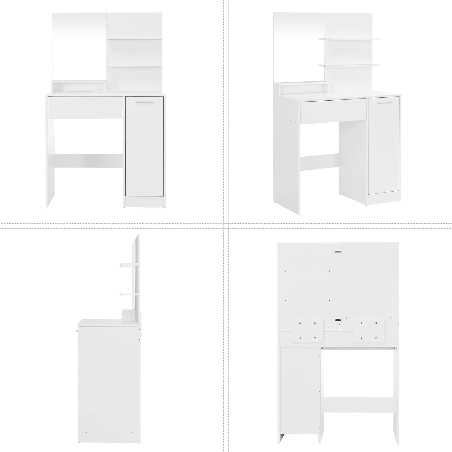 VASAGLE - Kailyn Collection - coiffeuse blanche moderne, miroir, étagères ajustables, 1 tiroir, RDT119W01
