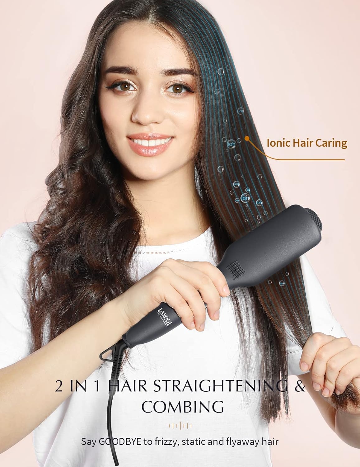 LANDOT - Brosse lissante ionique - céramique - spéciale cheveux crépus