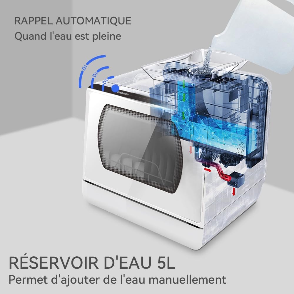 Hermitlux - Mini lave-vaisselle 4 couverts compact, 5 programmes, stérilisation 75°C, 5L/robinet