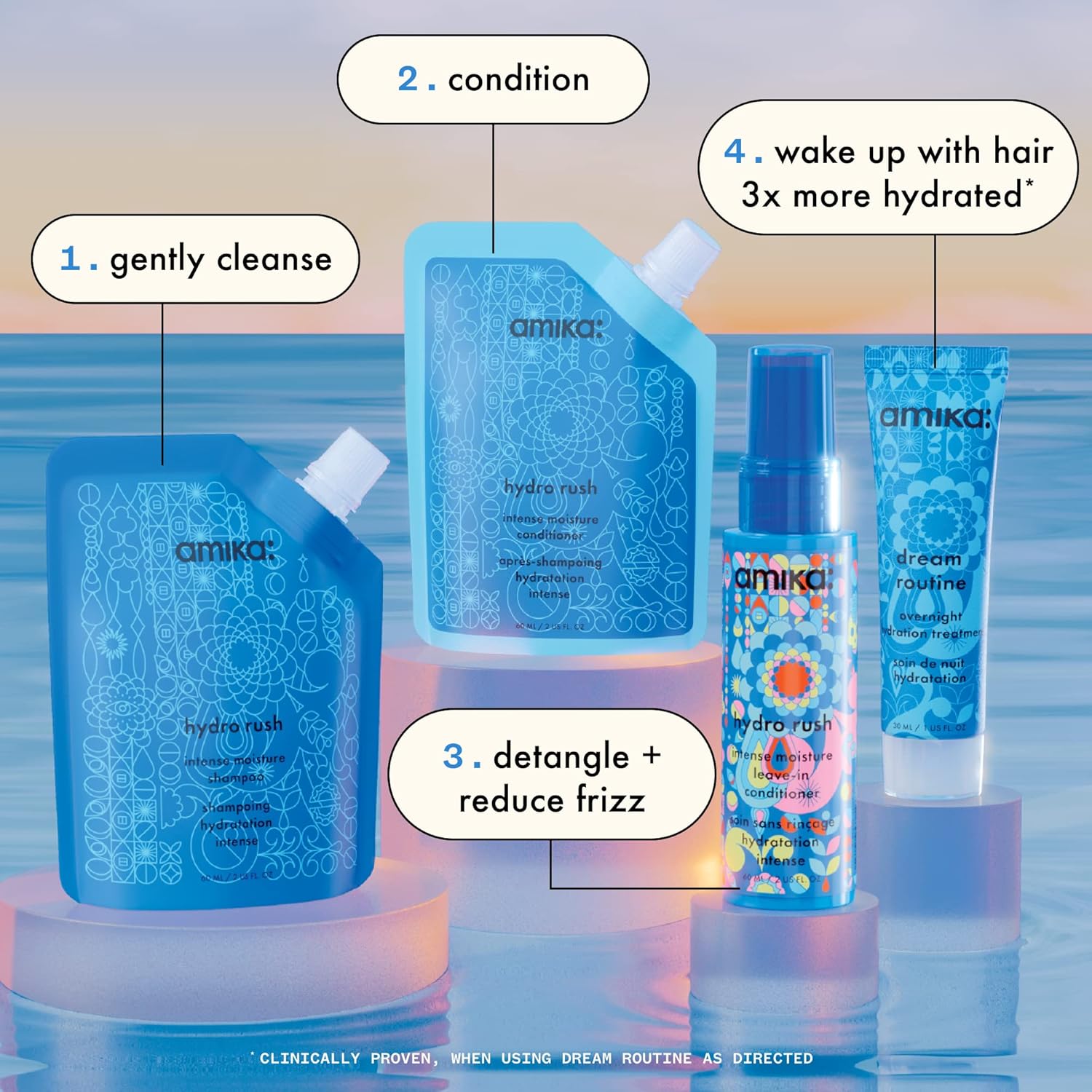 Amika - Hydro Dream routine hydratation - lot de 4 soins essentiels