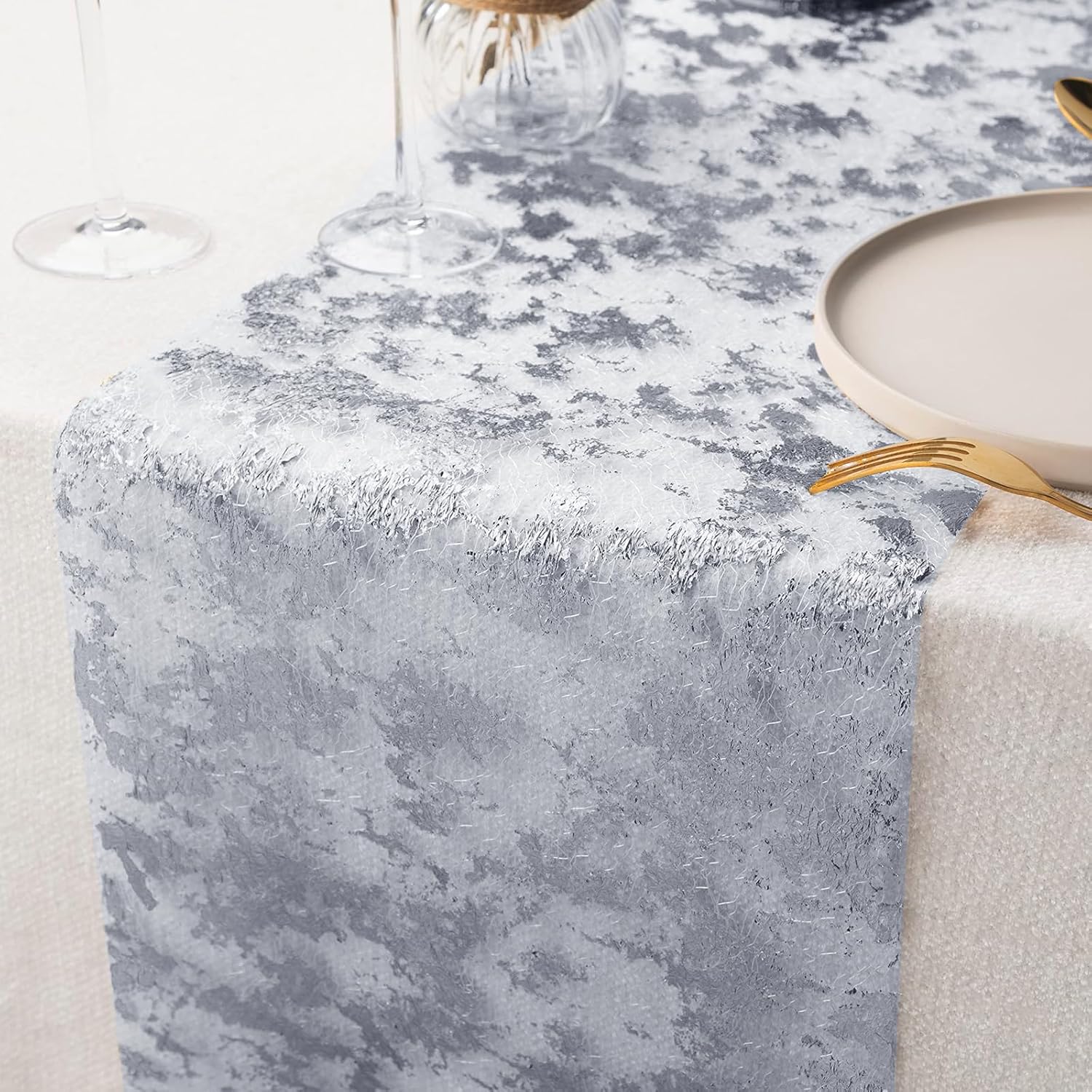 Chemin de table - filet argenté, polyester, 29x1000cm, déco fête