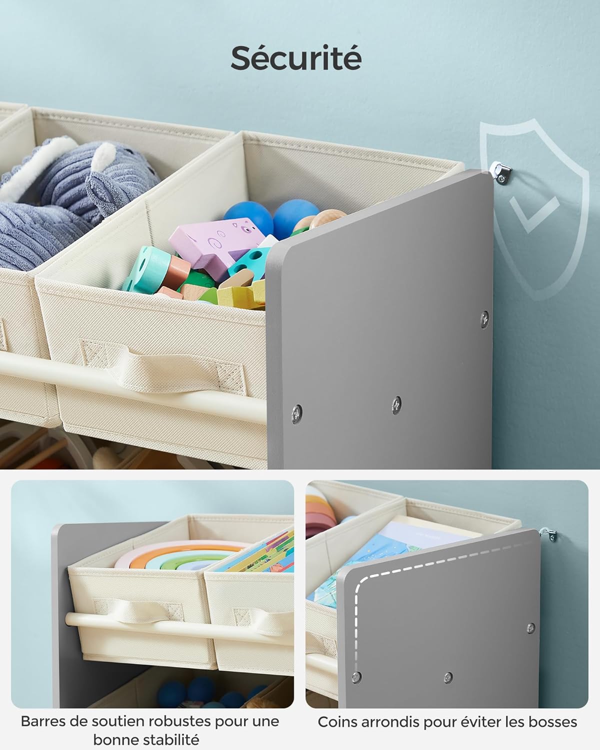 SONGMICS - étagère à jouets enfant, 29,5x62,5x60cm, 9 boîtes tissu spacieuses, GKR033G10