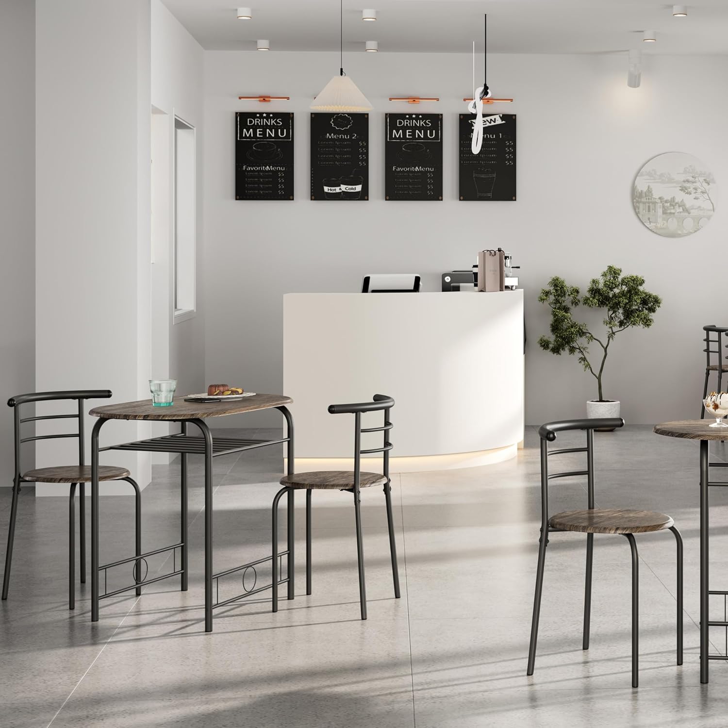 Yaheetech - Table ronde + 2 chaises - 90x53x75,5 cm - Bois métal compact