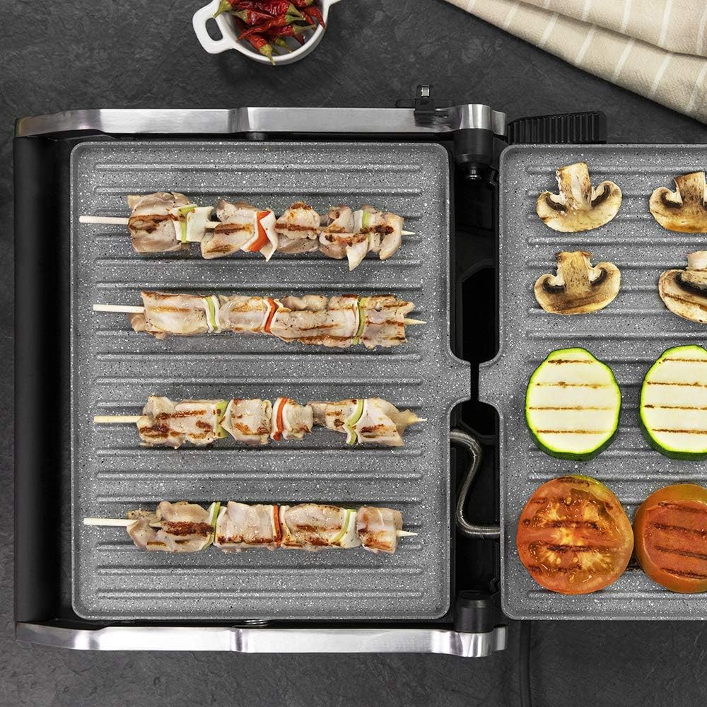 Cecotec - Rock’nGrill 2400 UltraRapid - plaques pierre, 2400W, ouverture 180°