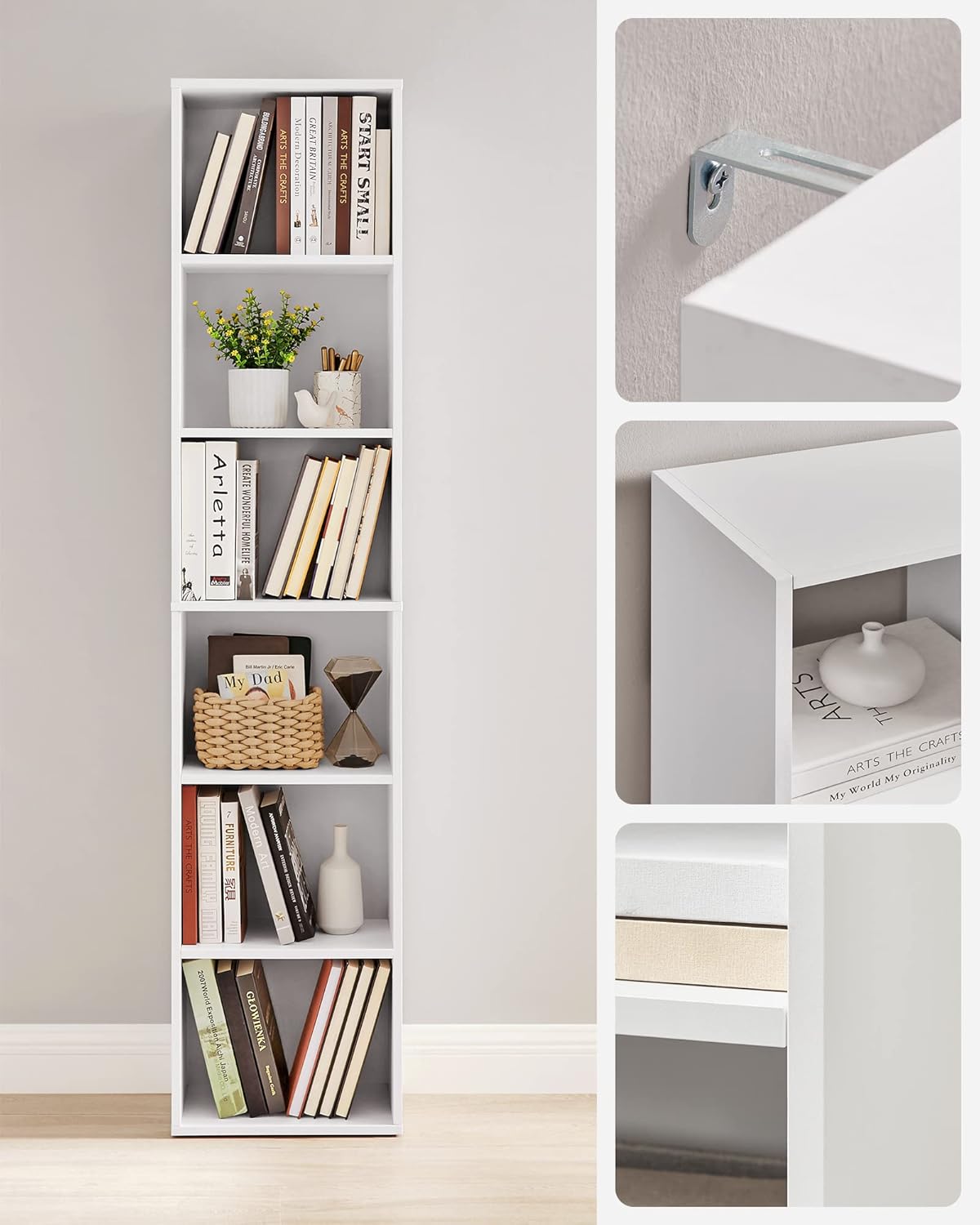 VASAGLE - étagère 6 niveaux - 24x40x178,5 cm - rangement ouvert, blanc LBC167T14
