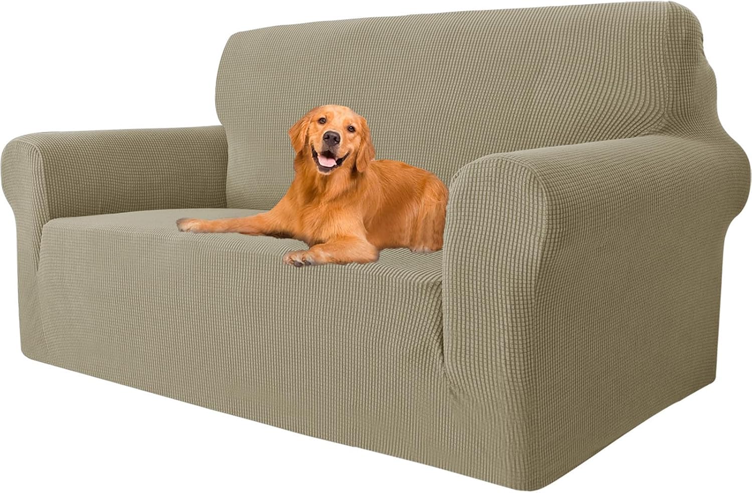 Housse de canapé 2 places extensible, antidérapante, lavable, khaki