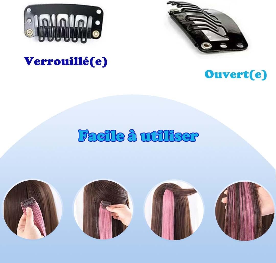 Extensions de cheveux - 12 pièces, bleu et bleu sarcelle, à clipser