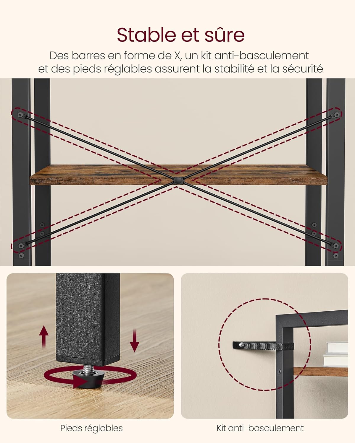 VASAGLE - étagère 6 niveaux - 30x66x186 cm - style industriel, LLS062B01