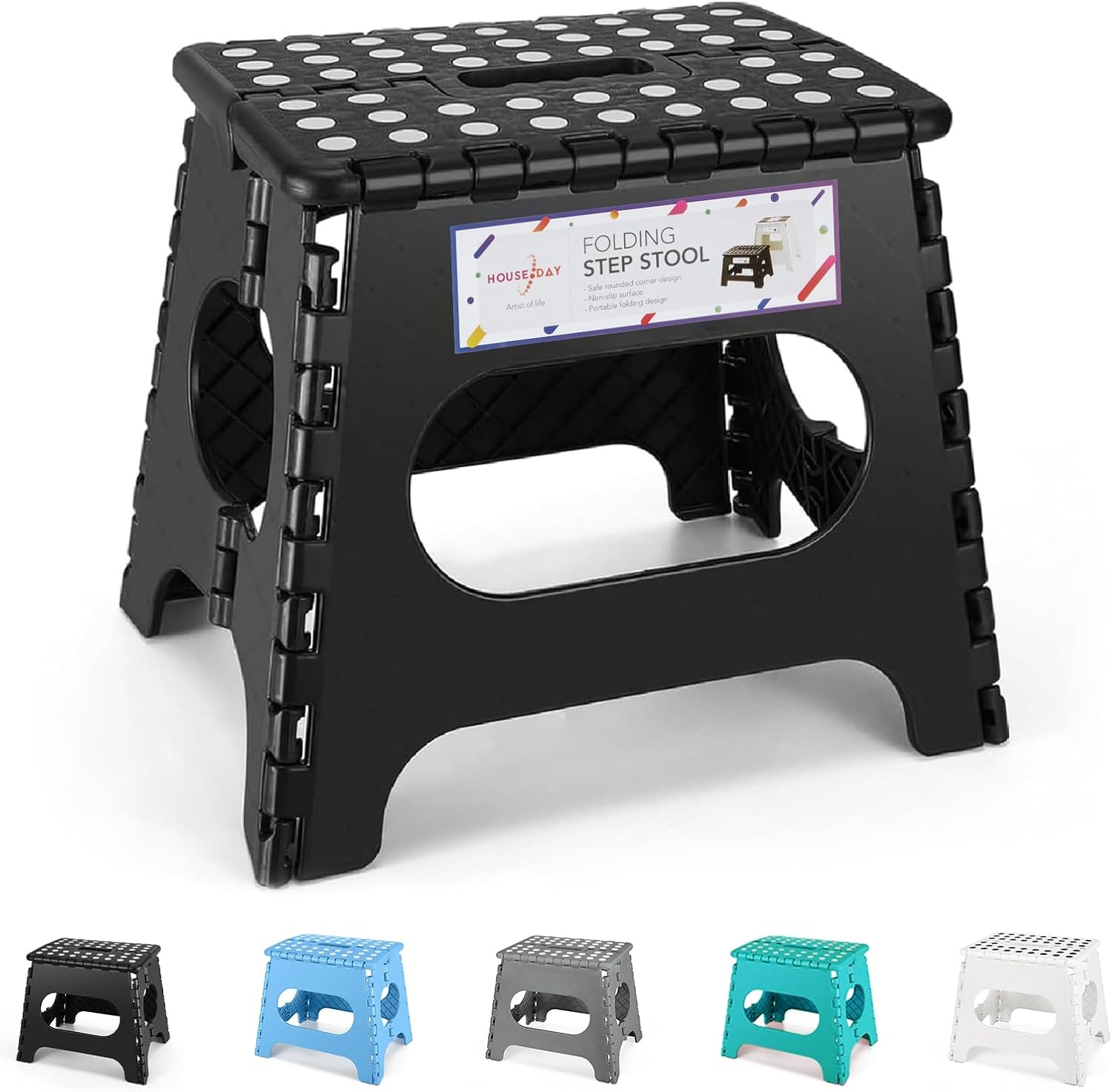 HOUSE DAY - Tabouret pliant 27 cm - 150kg, compact, léger, noir