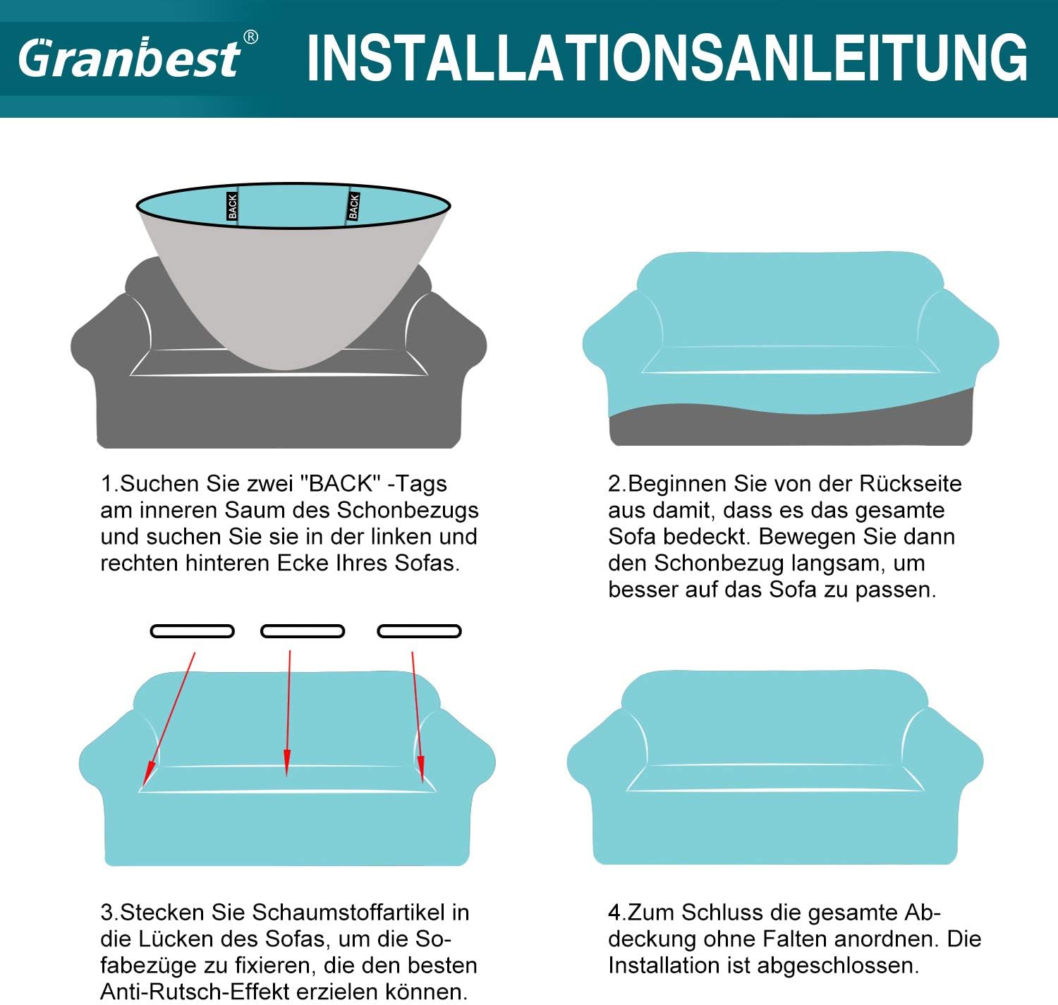 Granbest - housse canapé jacquard 1 place - extensible, protège animaux