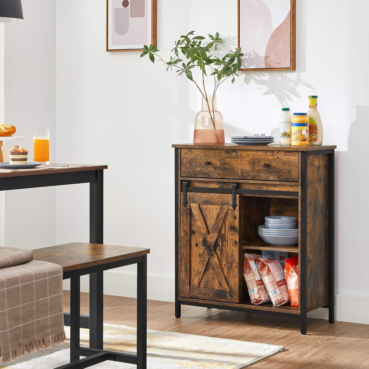 VASAGLE - Buffet style campagnard, 30x70x80cm, porte coulissante, LSC100B01