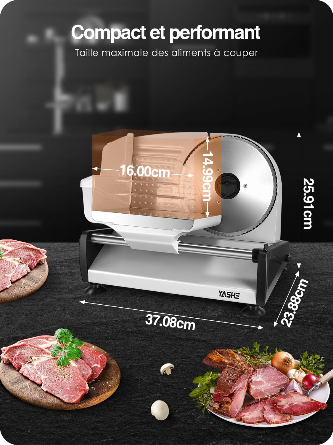 YASHE - trancheuse électrique 250W, lames 19cm, épaisseur réglable
