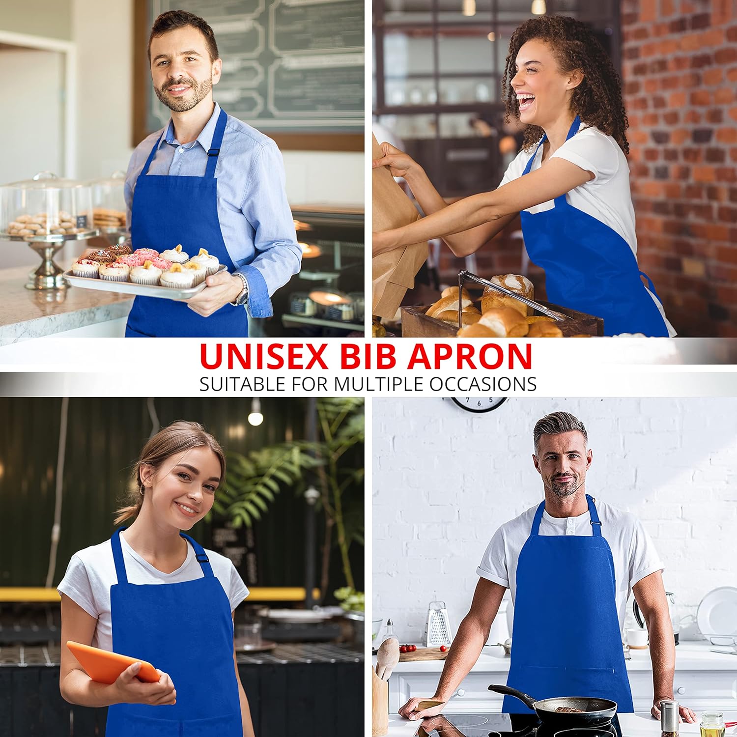 Utopia Kitchen - Tablier cuisine 2 pcs - ajustable, 2 poches, mixte