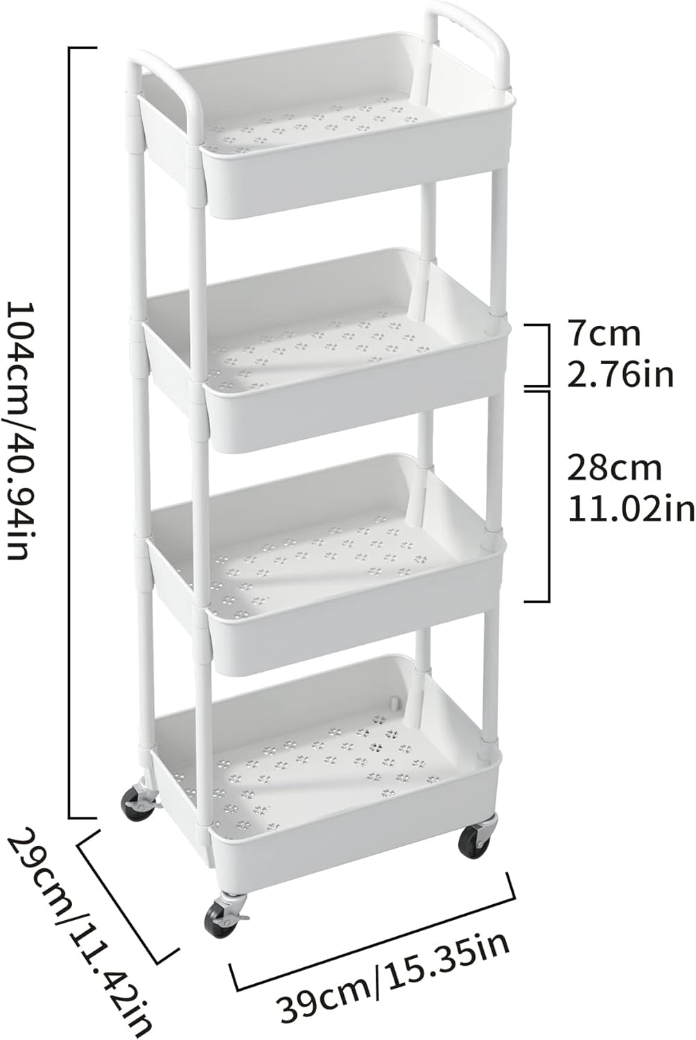 Sywhitta - chariot roulant 4 couches, 39x29x104cm, rangement mobile