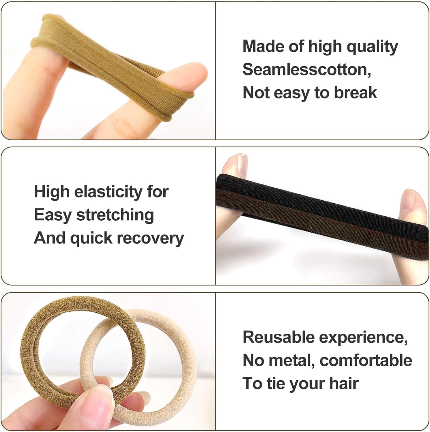 Élastiques cheveux - lot de 50 - coton sans couture 4 cm, épais, mixte