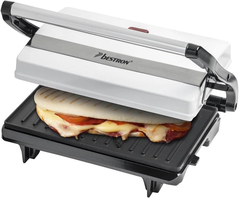 Bestron - Panini APM123W - poignée Cool-Touch, 700W, blanc, antiadhésif