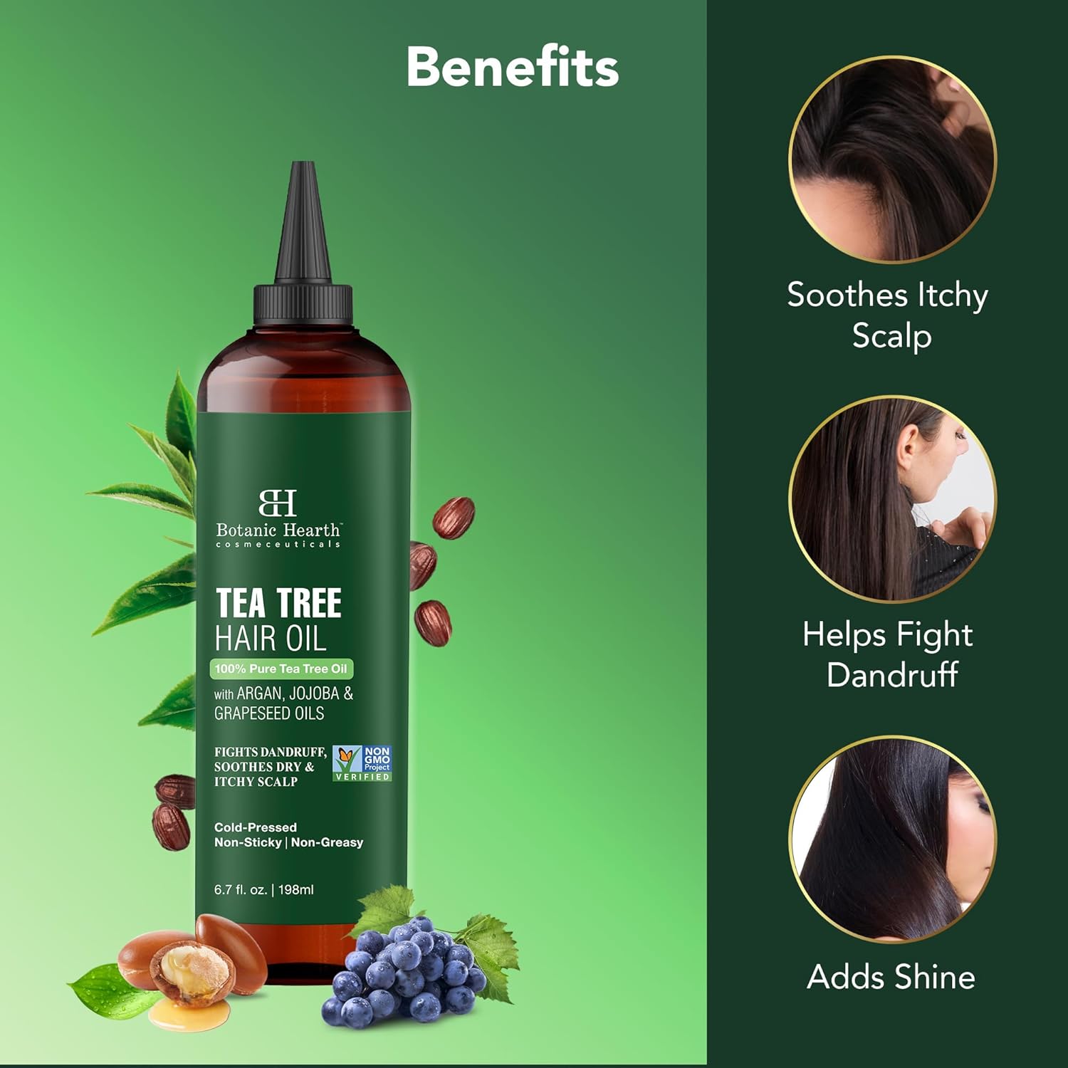 Botanic Hearth - Huile Tea Tree - 20ml x2 - Jojoba, pépins de raisin, apaisant cuir chevelu